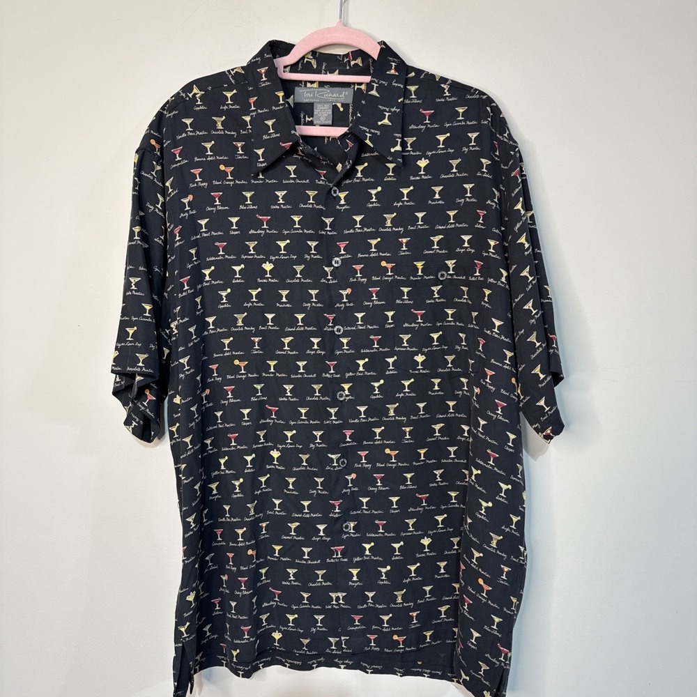 Tori Richard 100% Silk Shirt XL Martini Cocktail Print Hawaiian Aloha Mens